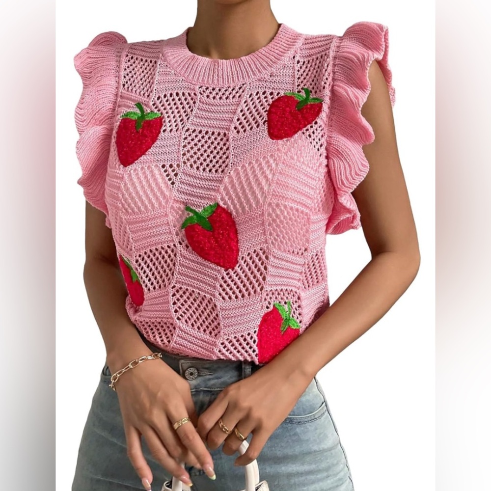 Pink Strawberry Knit Top